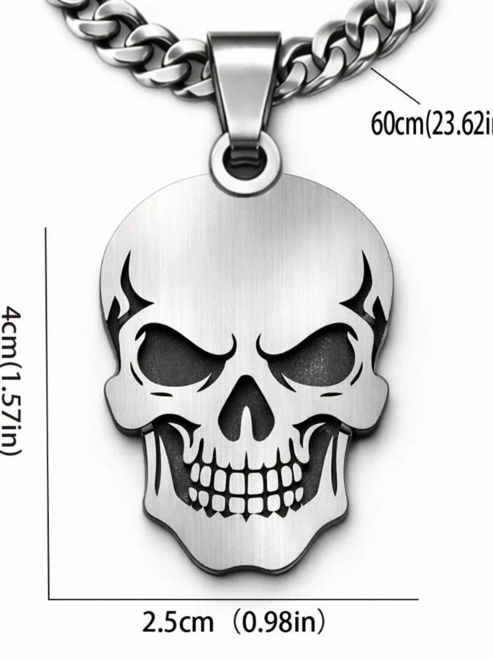 Mens stainless steel hip hop skull necklace punk rock gothic